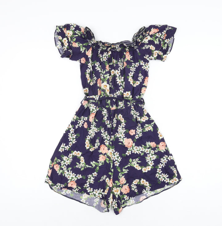Dorothy Perkins Womens Blue Floral Viscose Playsuit One-Piece Size 6 Pullover