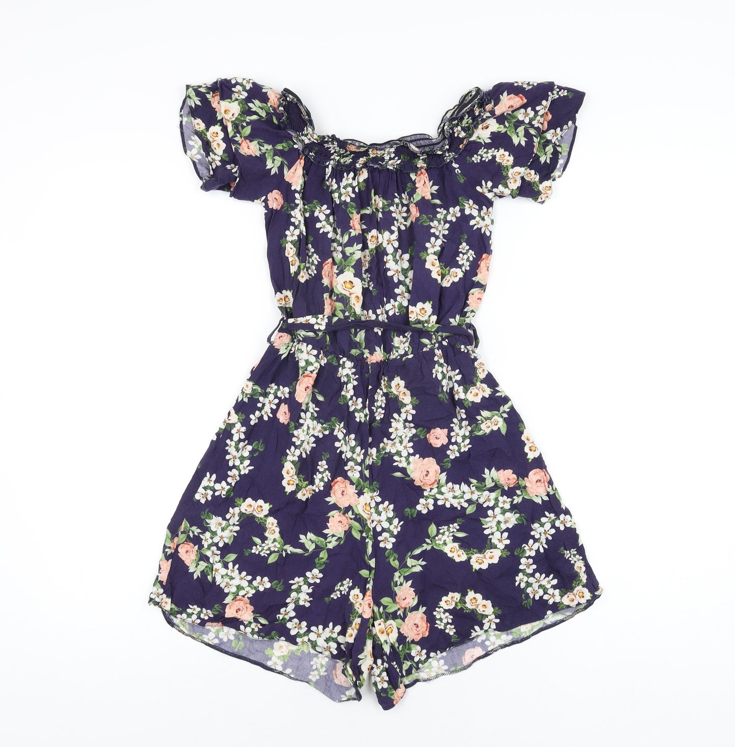 Dorothy Perkins Womens Blue Floral Viscose Playsuit One-Piece Size 6 Pullover