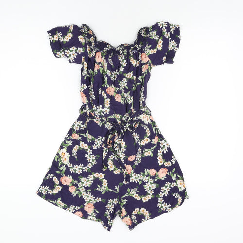 Dorothy Perkins Womens Blue Floral Viscose Playsuit One-Piece Size 6 Pullover