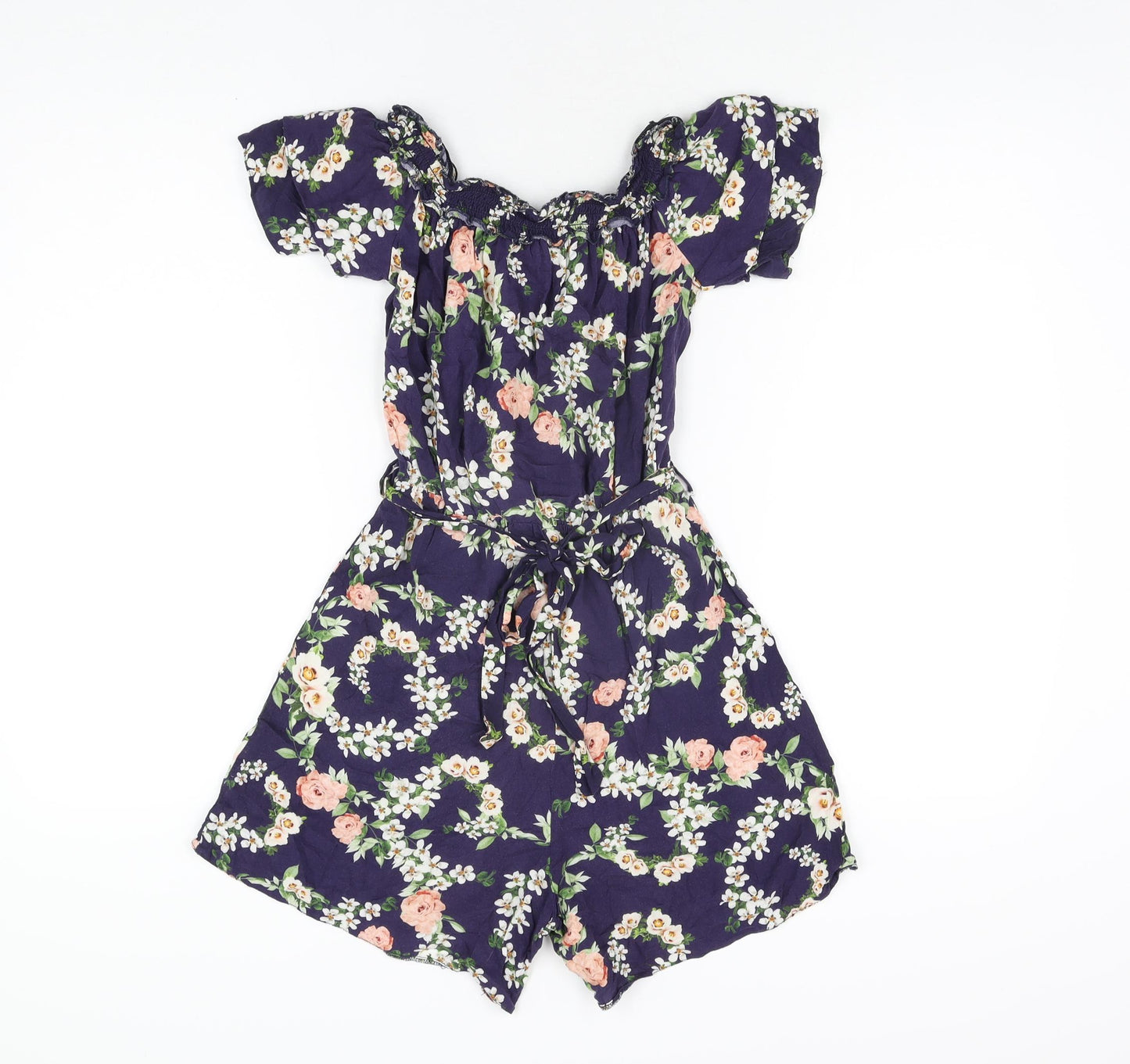 Dorothy Perkins Womens Blue Floral Viscose Playsuit One-Piece Size 6 Pullover