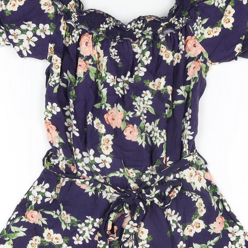 Dorothy Perkins Womens Blue Floral Viscose Playsuit One-Piece Size 6 Pullover