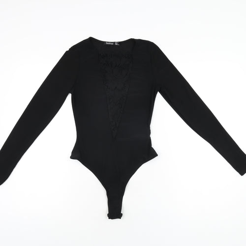 Boohoo Womens Black Viscose Bodysuit One-Piece Size 8 Snap