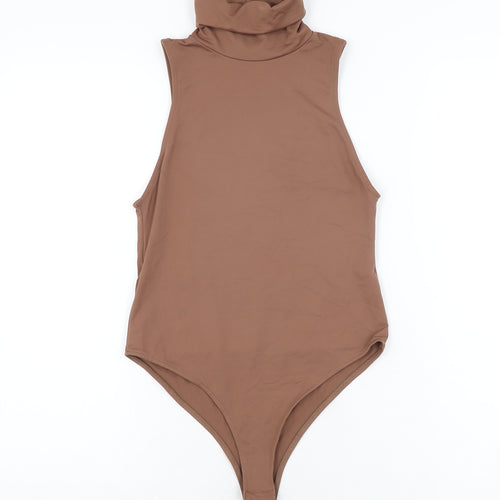 Zara Womens Brown Polyester Bodysuit One-Piece Size M Snap