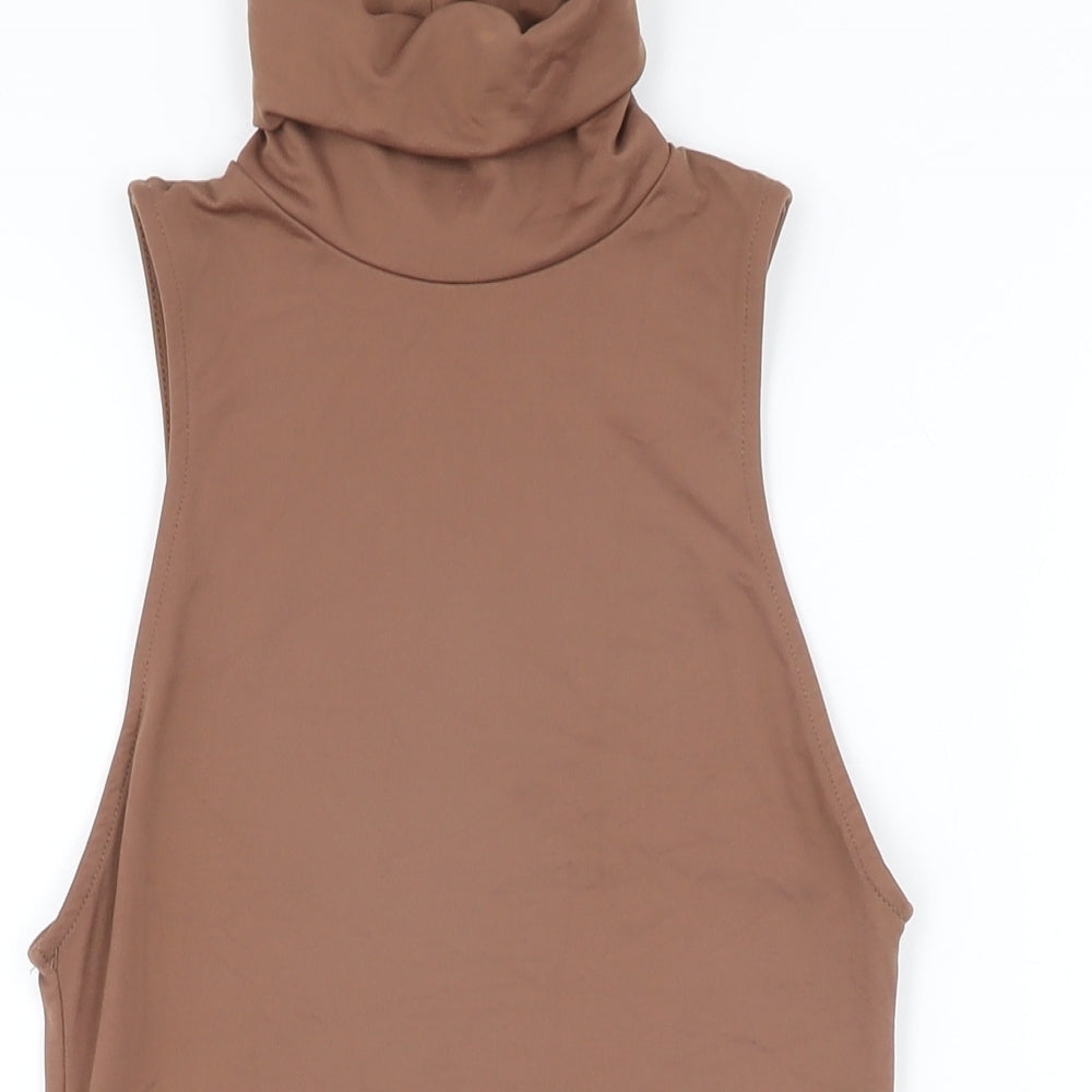 Zara Womens Brown Polyester Bodysuit One-Piece Size M Snap