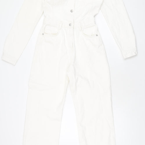 Zara Womens White Cotton Jumpsuit One-Piece Size S L32 in Button