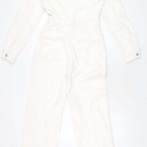 Zara Womens White Cotton Jumpsuit One-Piece Size S L32 in Button
