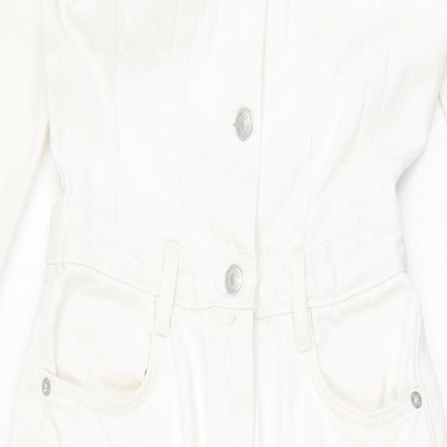 Zara Womens White Cotton Jumpsuit One-Piece Size S L32 in Button