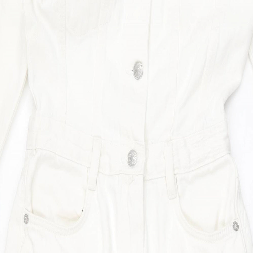 Zara Womens White Cotton Jumpsuit One-Piece Size S L32 in Button