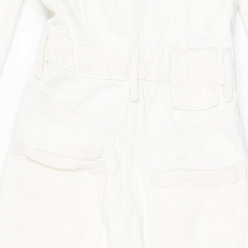 Zara Womens White Cotton Jumpsuit One-Piece Size S L32 in Button