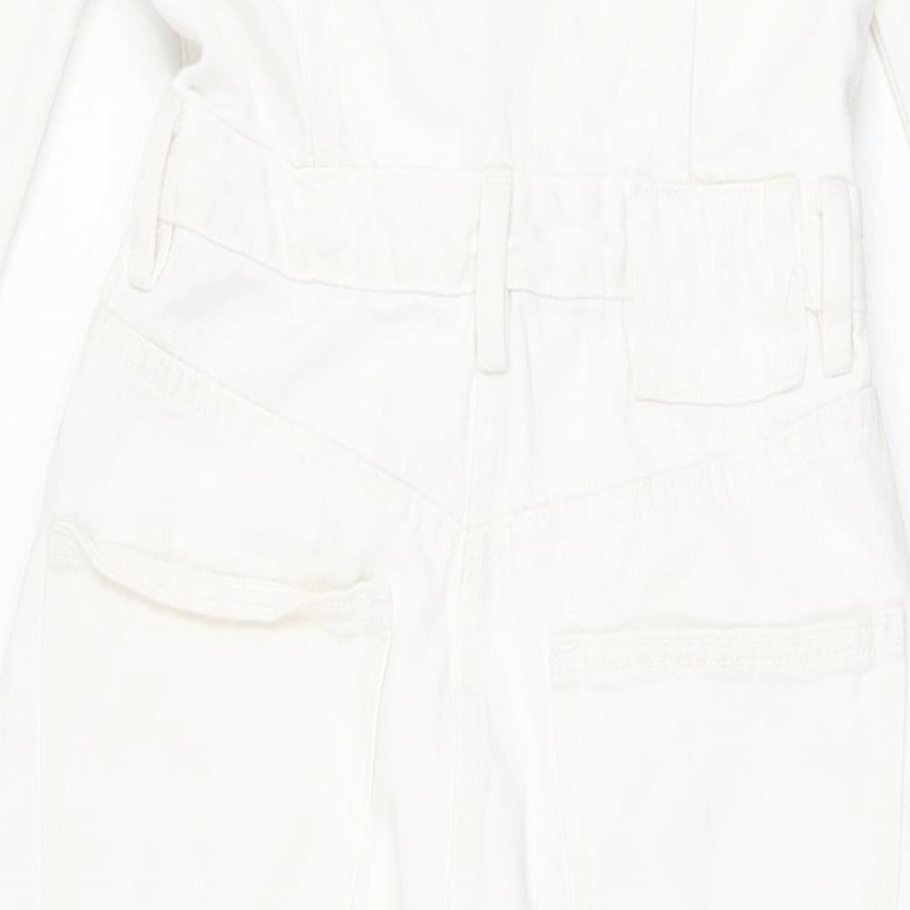 Zara Womens White Cotton Jumpsuit One-Piece Size S L32 in Button