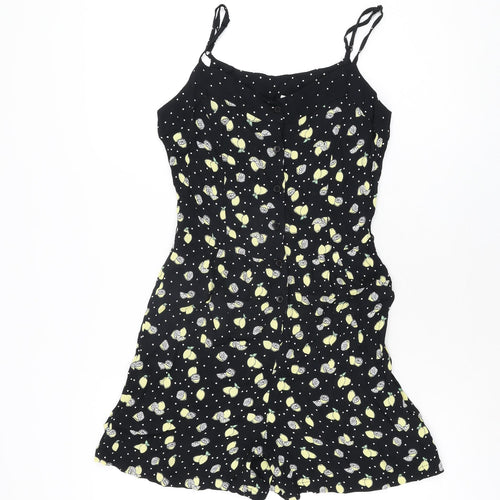By Henry Holland Womens Black Geometric Viscose Playsuit One-Piece Size 6 L4 in Button - Lemon Print