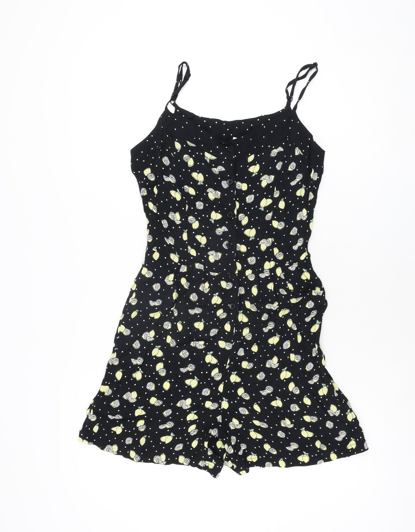 By Henry Holland Womens Black Geometric Viscose Playsuit One-Piece Size 6 L4 in Button - Lemon Print