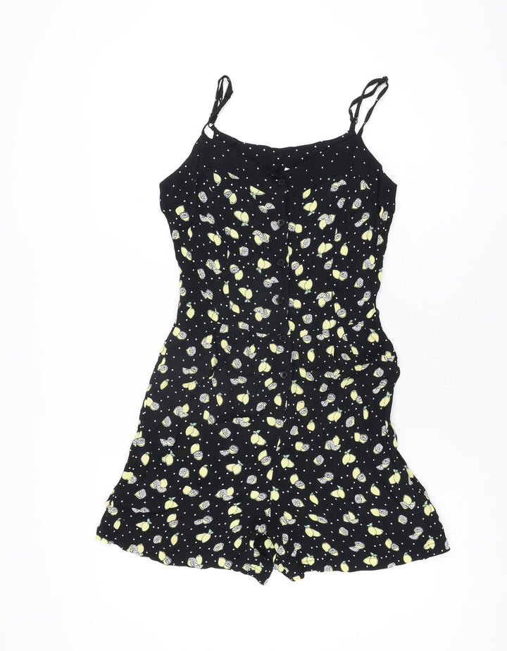 By Henry Holland Womens Black Geometric Viscose Playsuit One-Piece Size 6 L4 in Button - Lemon Print