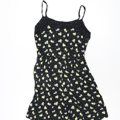 By Henry Holland Womens Black Geometric Viscose Playsuit One-Piece Size 6 L4 in Button - Lemon Print