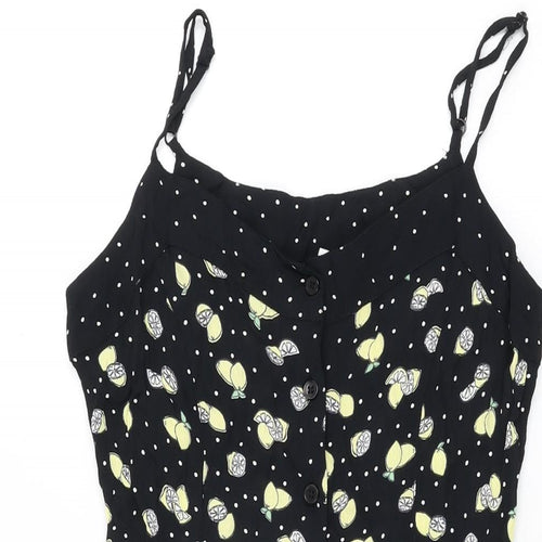 By Henry Holland Womens Black Geometric Viscose Playsuit One-Piece Size 6 L4 in Button - Lemon Print