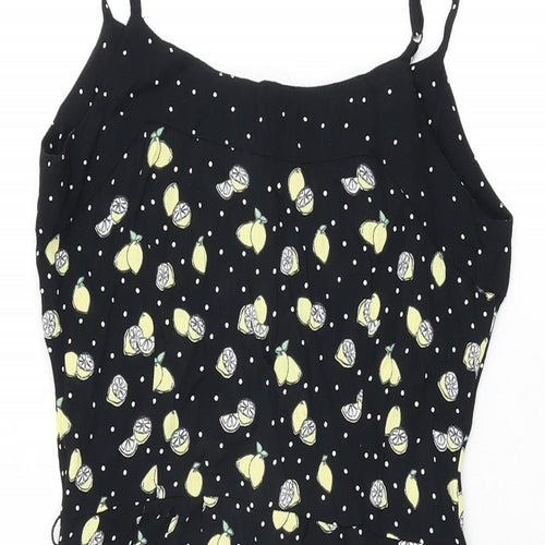 By Henry Holland Womens Black Geometric Viscose Playsuit One-Piece Size 6 L4 in Button - Lemon Print