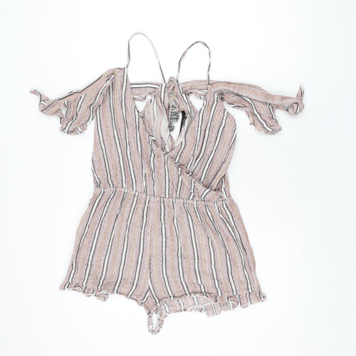 Topshop Womens Red Striped Cotton Playsuit One-Piece Size M Pullover
