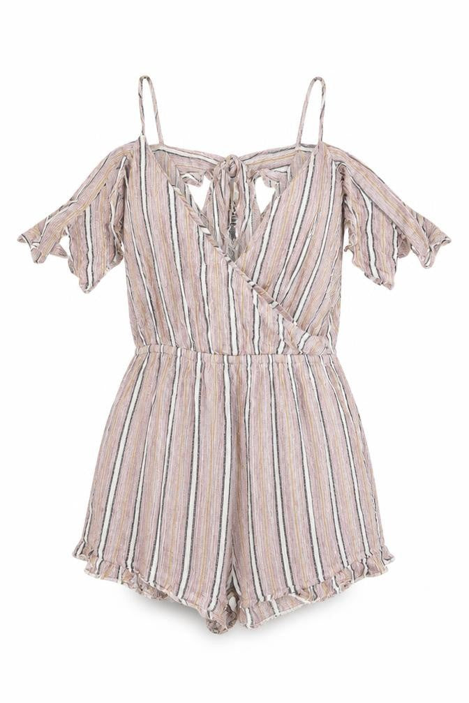 Front view of Topshop women’s red striped cotton playsuit one-piece, size M, pullover