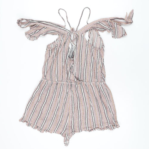 Topshop Womens Red Striped Cotton Playsuit One-Piece Size M Pullover
