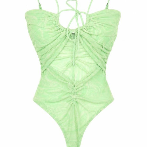 Out From Under Womens Green Geometric Nylon Bodysuit One-Piece Size M Snap