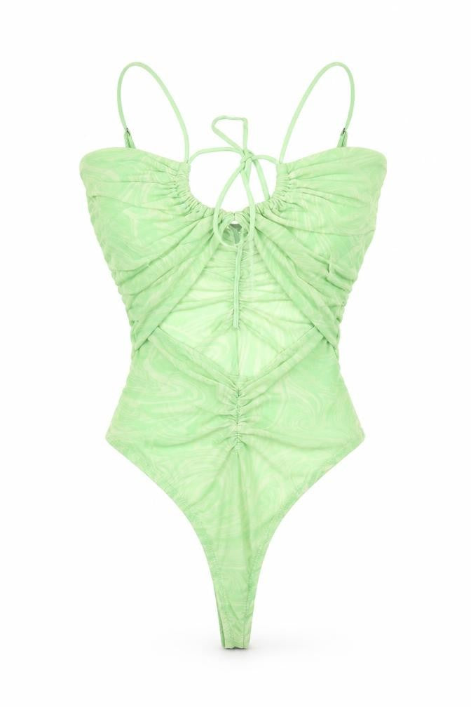 Out From Under Womens Green Geometric Nylon Bodysuit One-Piece Size M Snap