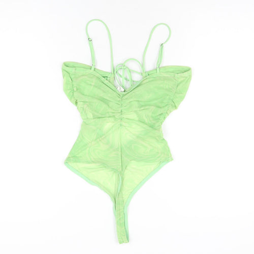 Out From Under Womens Green Geometric Nylon Bodysuit One-Piece Size M Snap