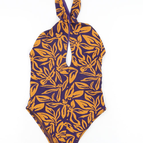 Zara Womens Purple Floral Polyester Bodysuit One-Piece Size S Snap