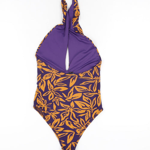 Zara Womens Purple Floral Polyester Bodysuit One-Piece Size S Snap