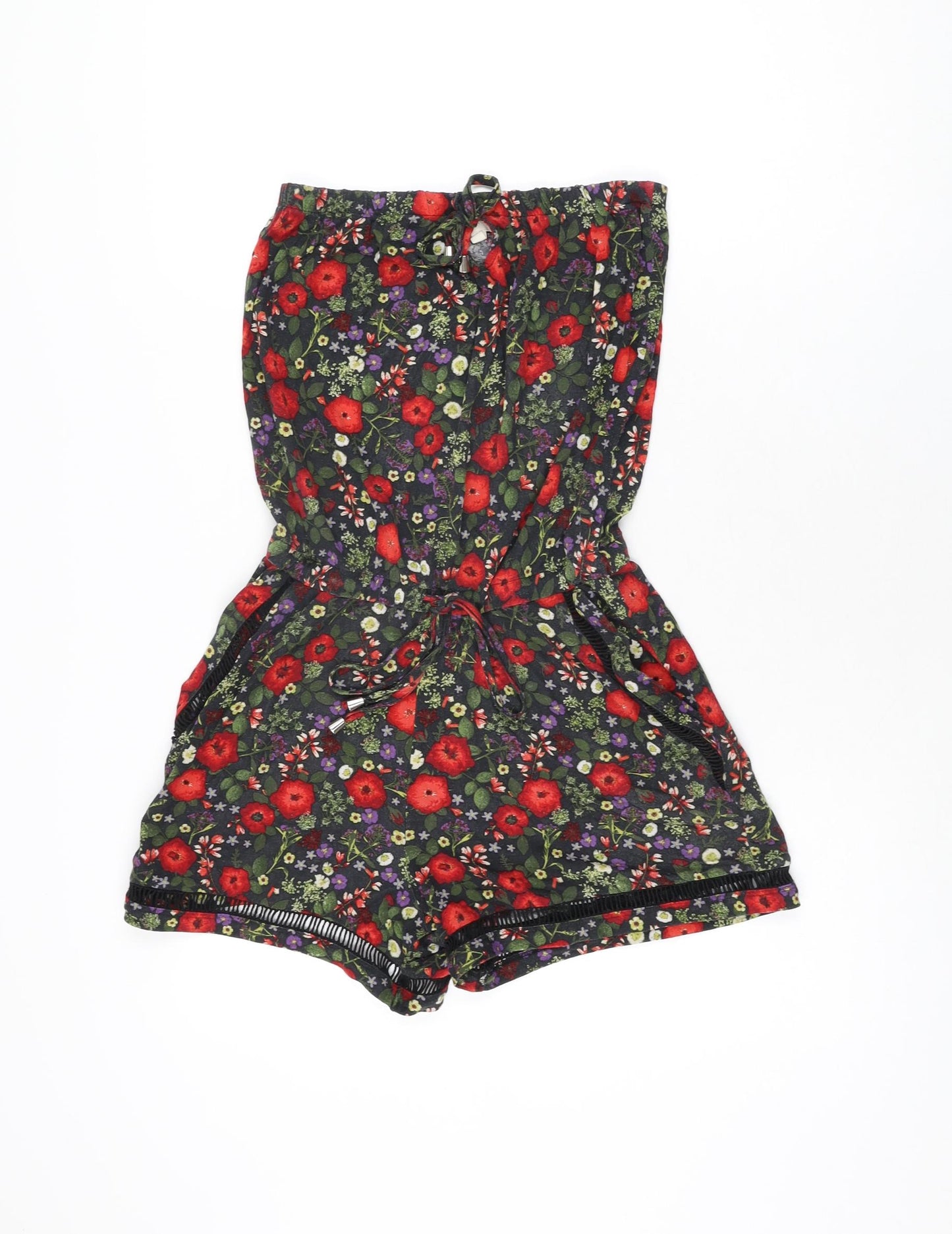 NEXT Womens Black Floral Viscose Playsuit One-Piece Size 6 L3 in Drawstring