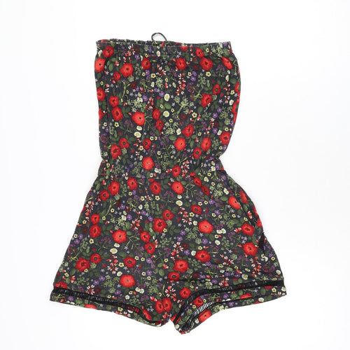 NEXT Womens Black Floral Viscose Playsuit One-Piece Size 6 L3 in Drawstring