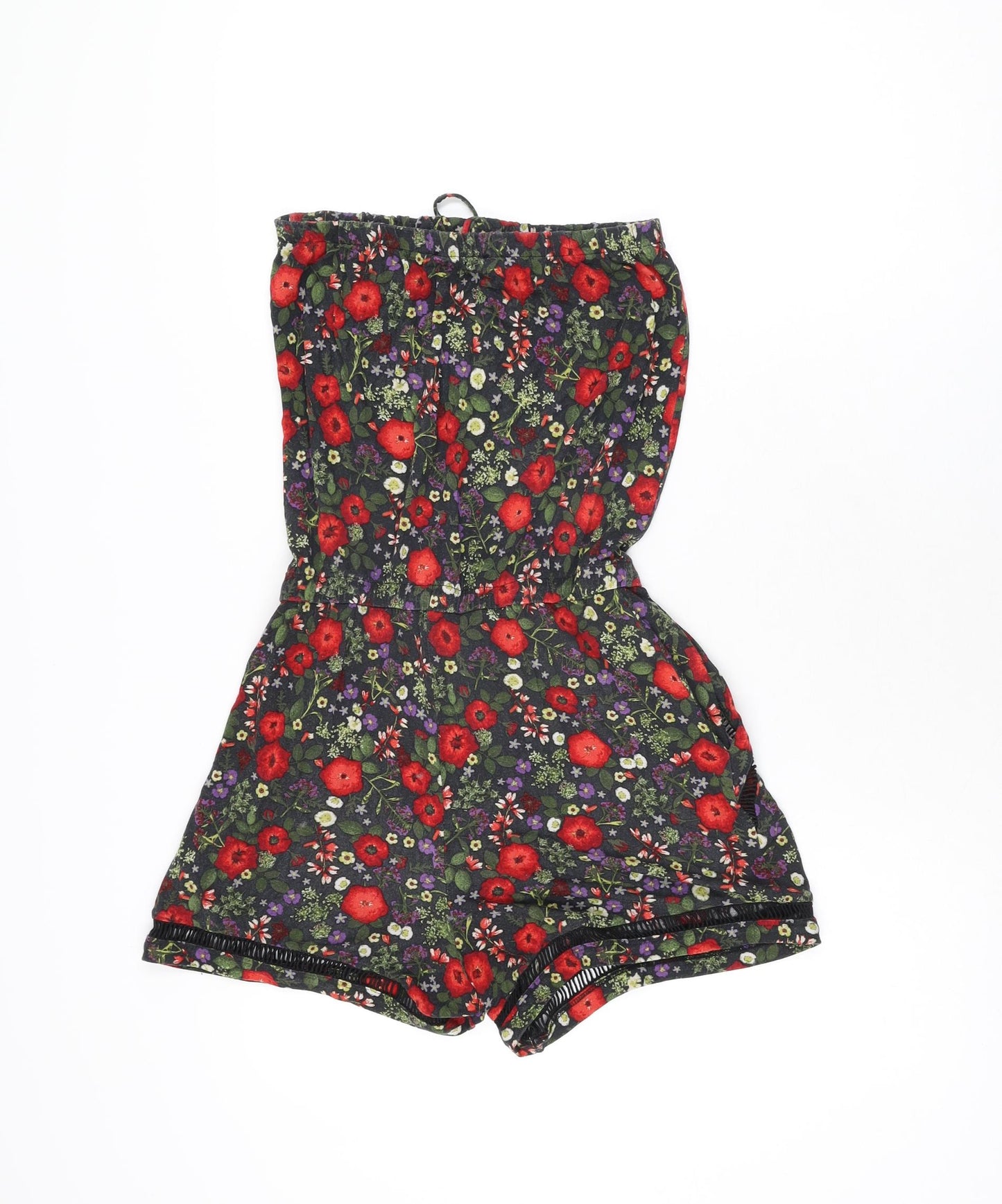 NEXT Womens Black Floral Viscose Playsuit One-Piece Size 6 L3 in Drawstring