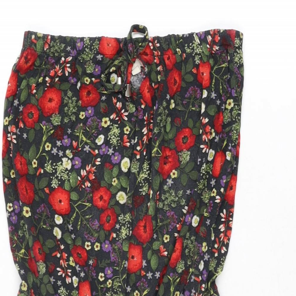 NEXT Womens Black Floral Viscose Playsuit One-Piece Size 6 L3 in Drawstring