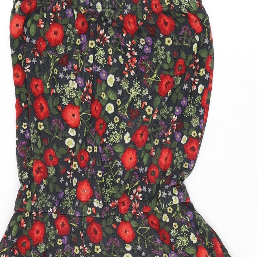 NEXT Womens Black Floral Viscose Playsuit One-Piece Size 6 L3 in Drawstring