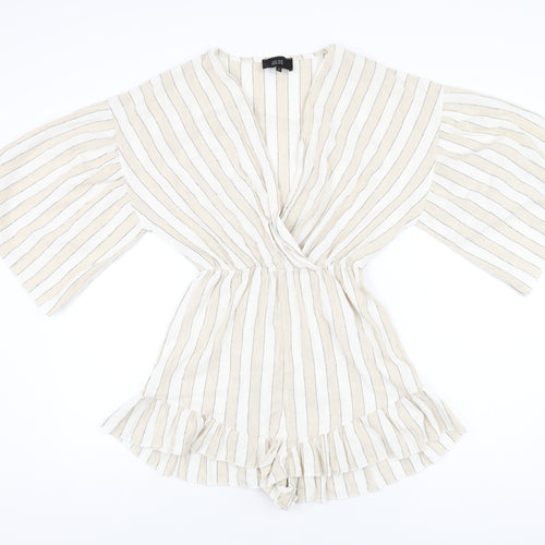 Goldie Womens Beige Striped Cotton Playsuit One-Piece Size S Pullover