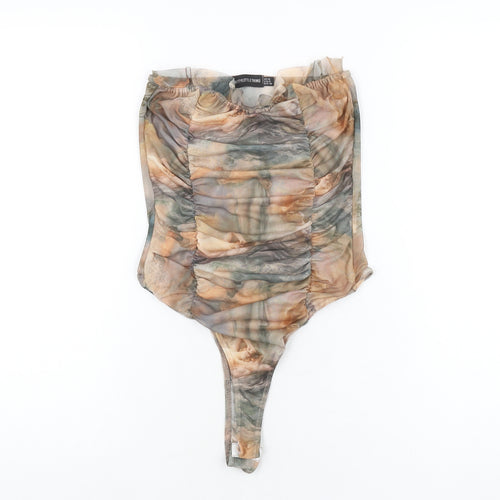 PRETTYLITTLETHING Womens Multicoloured Geometric Polyester Bodysuit One-Piece Size 10 Snap