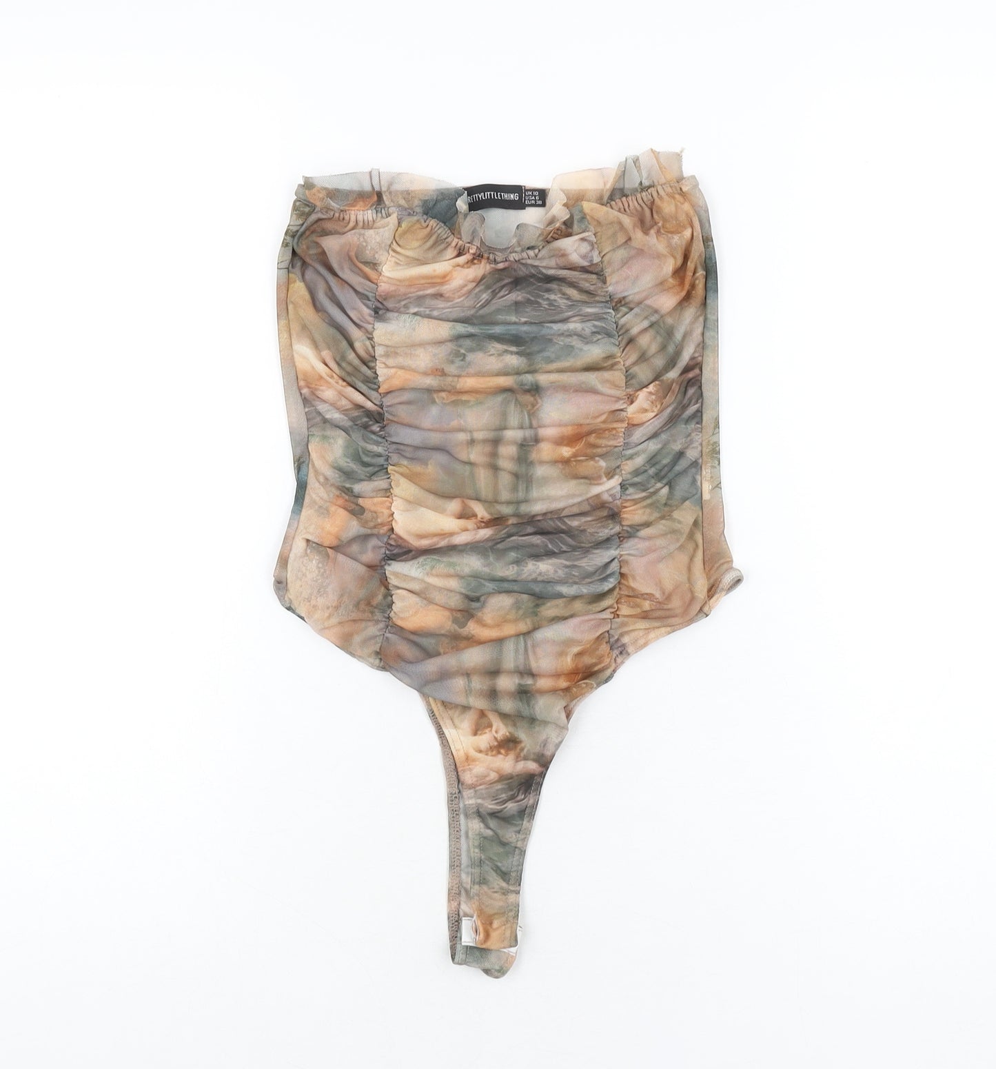 PRETTYLITTLETHING Womens Multicoloured Geometric Polyester Bodysuit One-Piece Size 10 Snap