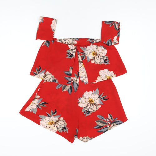 Missguided Womens Red Floral Polyester Playsuit One-Piece Size 6 L3 in Zip