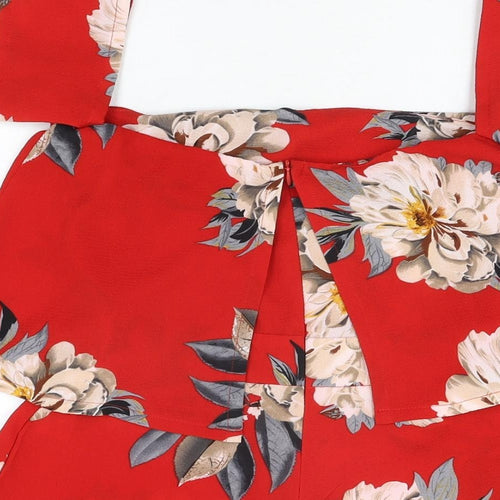 Missguided Womens Red Floral Polyester Playsuit One-Piece Size 6 L3 in Zip