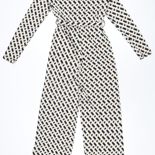 By Swan Womens Beige Geometric Polyester Jumpsuit One-Piece Size S L32 in Button
