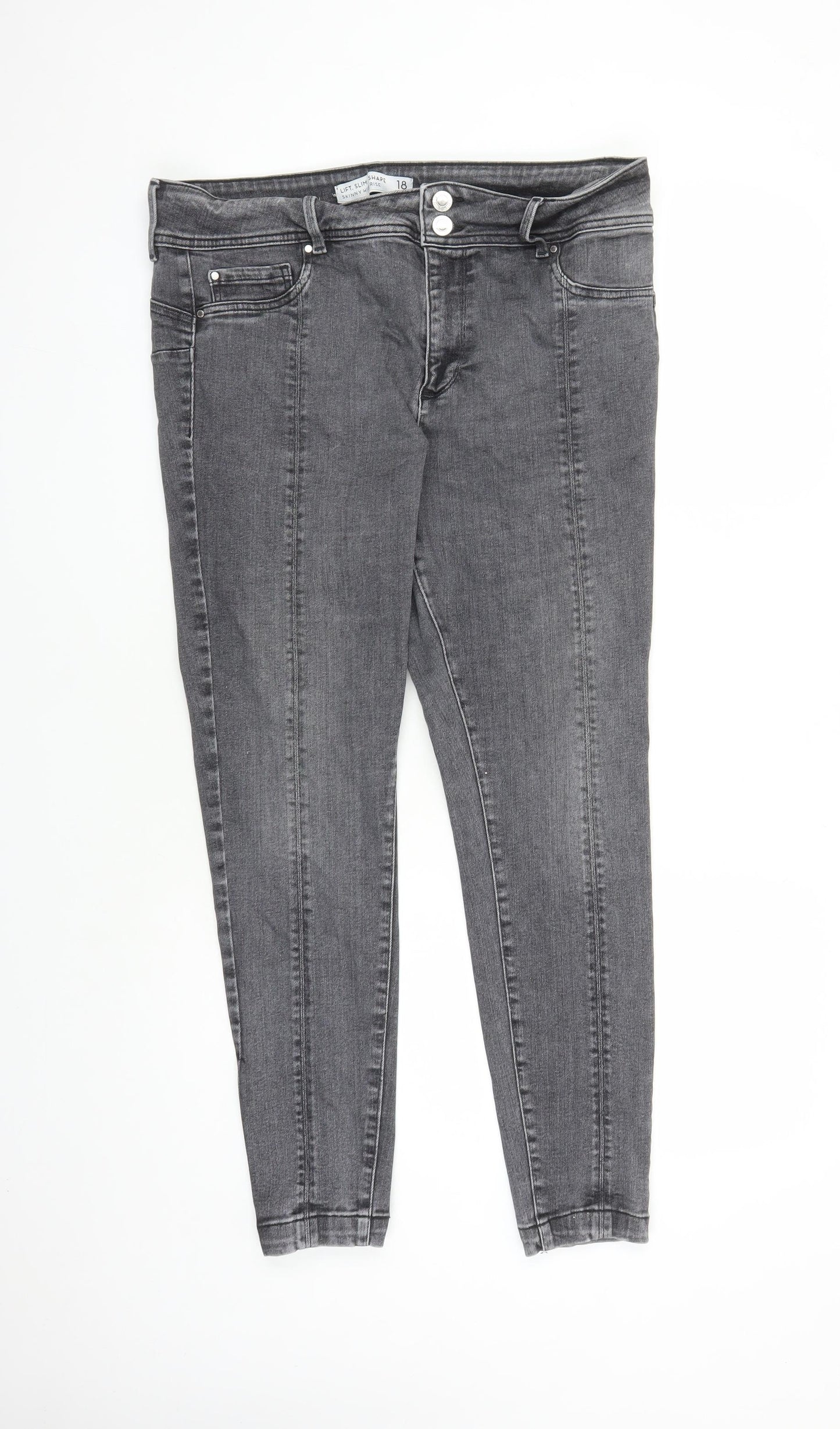 NEXT Womens Grey Polyester Skinny Jeans Size 18 L29 in Regular Zip - Lift Slim & Shape High waisted