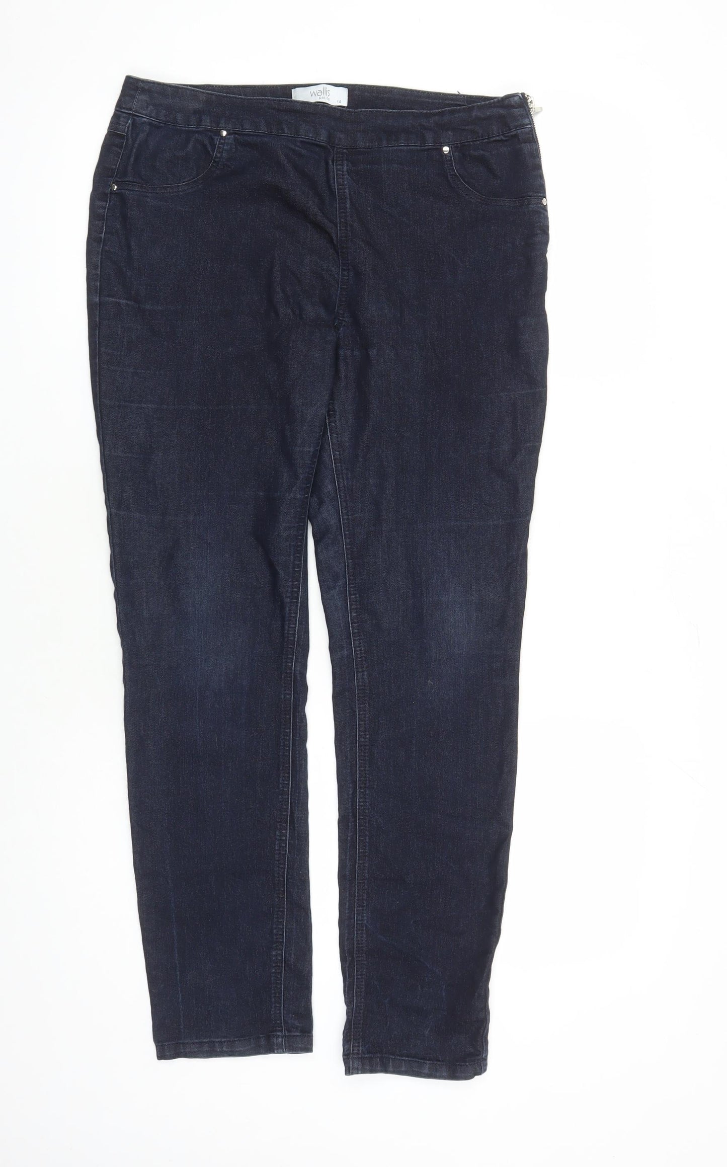 Wallis Womens Blue Cotton Straight Jeans Size 14 L28 in Regular Zip