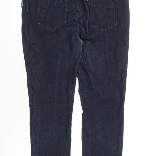 Wallis Womens Blue Cotton Straight Jeans Size 14 L28 in Regular Zip