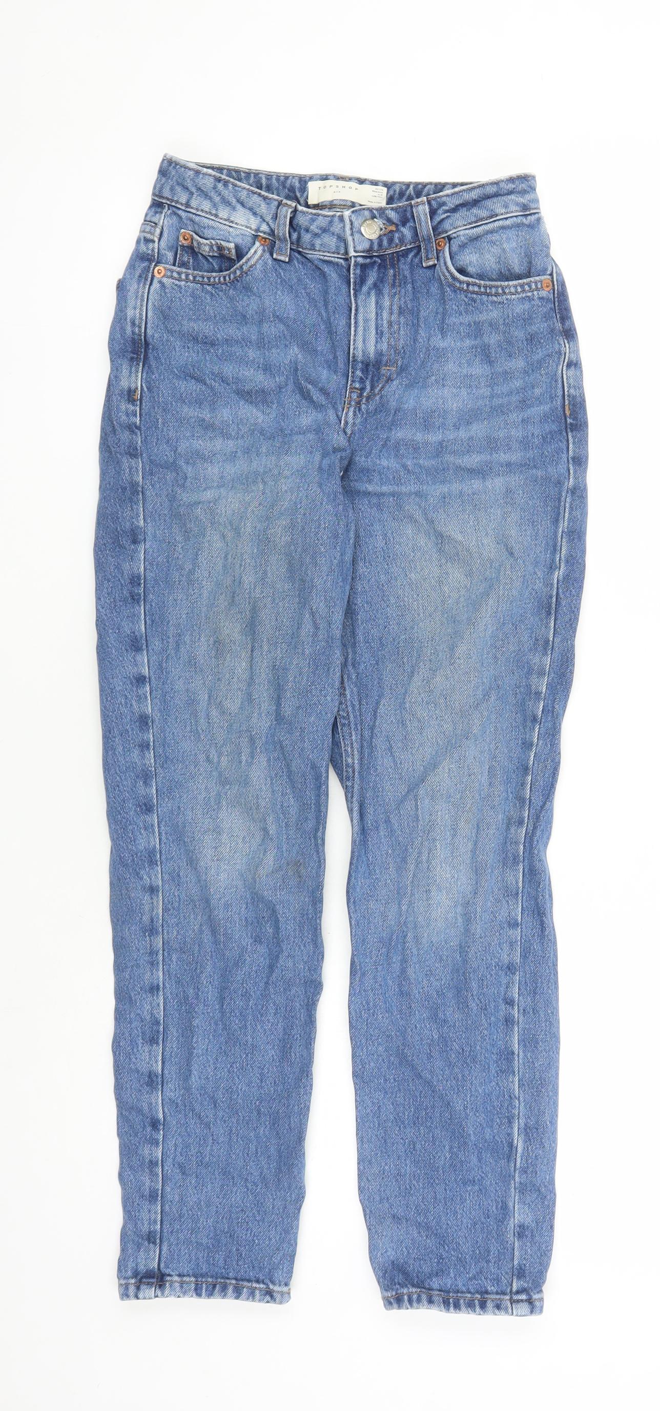 Topshop Womens Blue Cotton Straight Jeans Size 4 L26 in Regular Zip - Pockets