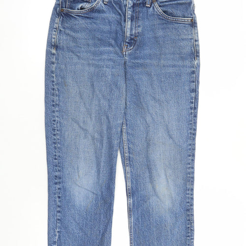 Topshop Womens Blue Cotton Cropped Jeans Size 30 in L24 in Regular Zip - Pockets Raw Hems