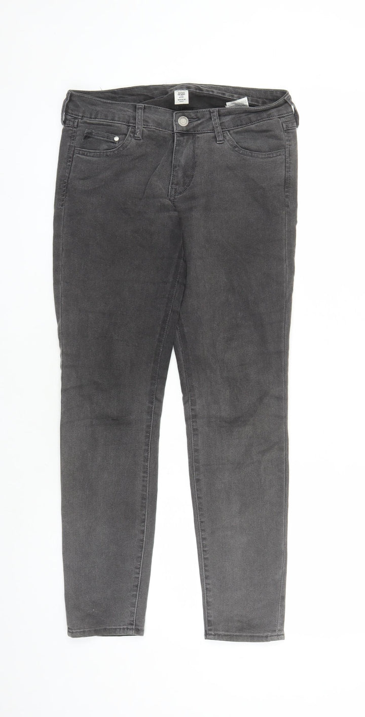 H&M Womens Grey Cotton Skinny Jeans Size 30 in L26 in Regular Zip - Super Skinny Low Waist Short Leg