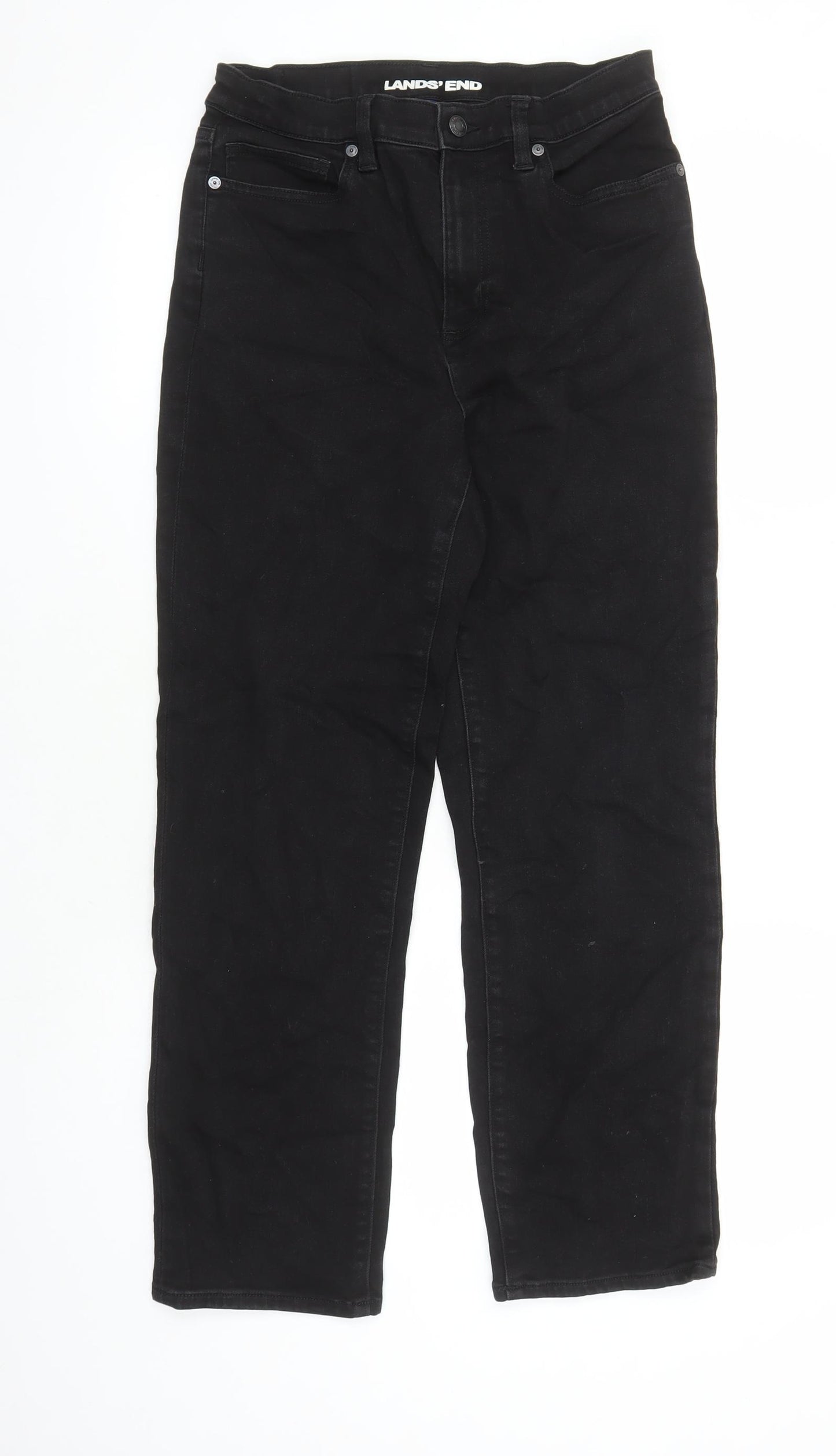 Lands' End Womens Black Cotton Straight Jeans Size 12 L28 in Regular Zip - Pockets