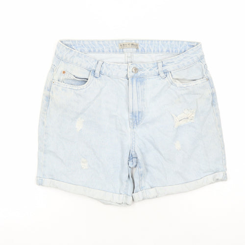 Denim & Co. Womens Blue 100% Cotton Mom Shorts Size 10 L6 in Regular Zip - Distressed Look Pockets