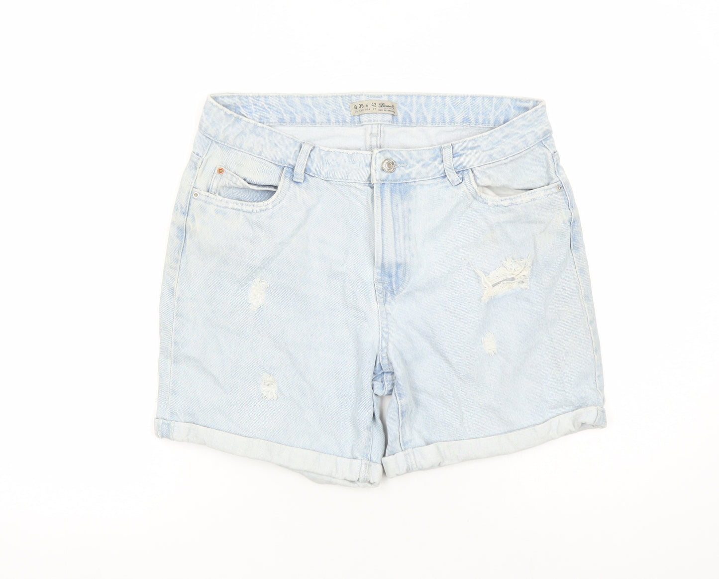 Denim & Co. Womens Blue 100% Cotton Mom Shorts Size 10 L6 in Regular Zip - Distressed Look Pockets