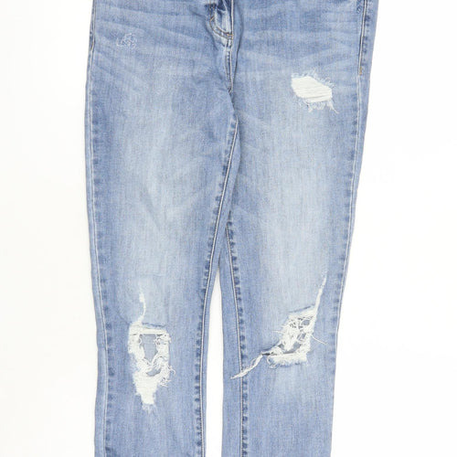 NEXT Womens Blue Cotton Skinny Jeans Size 10 L28 in Regular Zip - Raw Hems Pockets