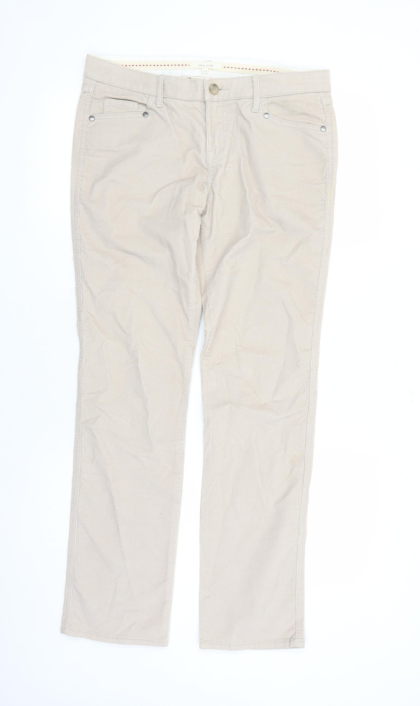 White Stuff Womens Beige Cotton Trousers Size 12 L31 in Regular Zip - Pockets